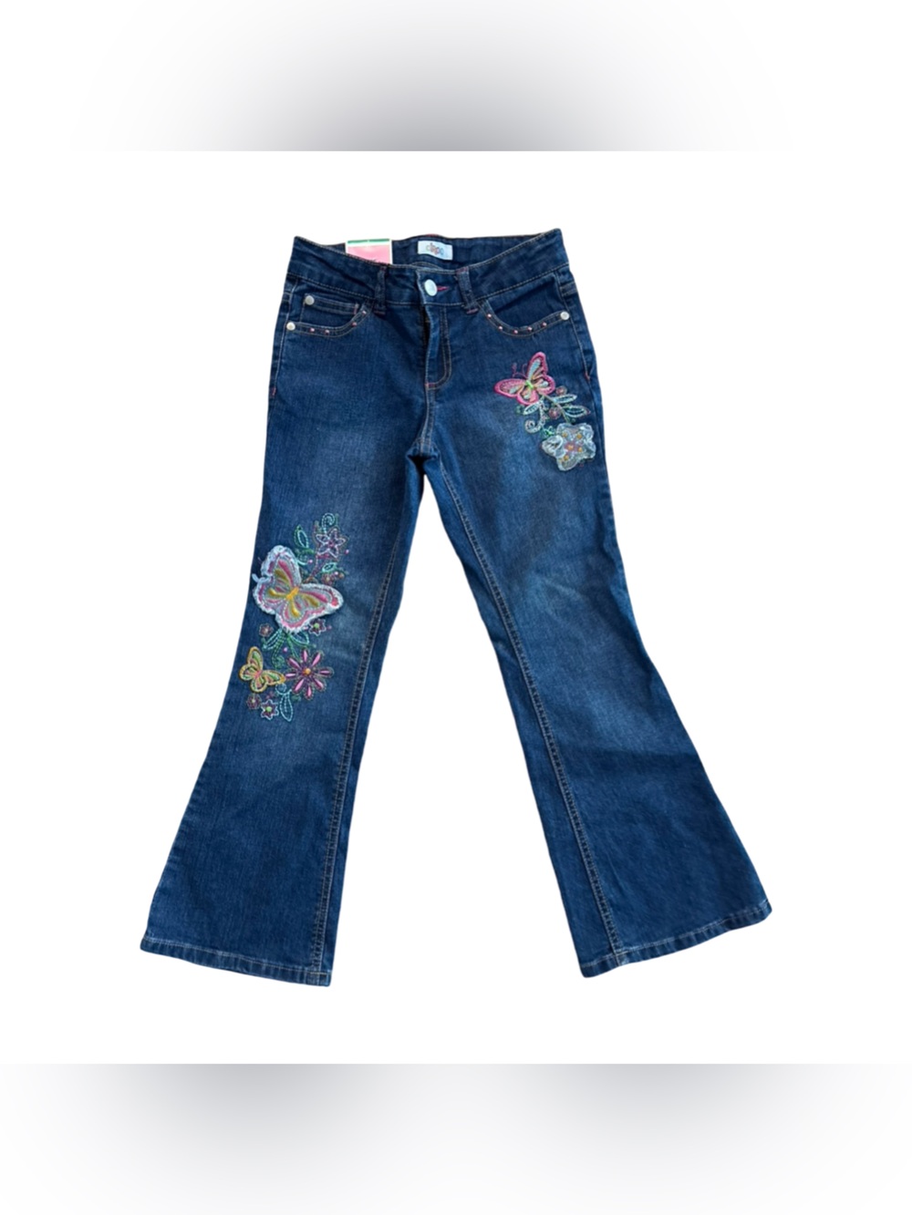 Circo Y2K Blue Flare Casual Jeans with Colorful Butterfly Embroidery Size 7